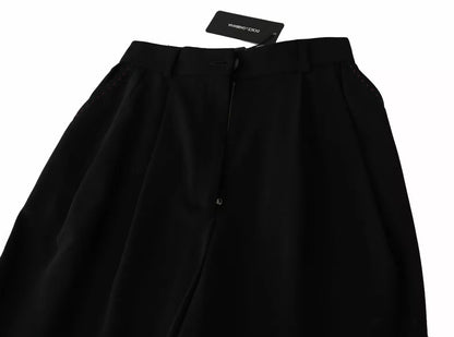 Pantalones cortos Dolce &amp; Gabbana de lana negra con cintura alta y pliegues delanteros