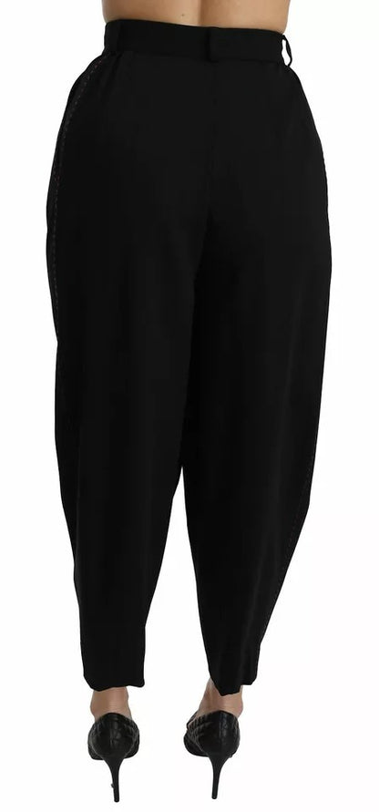 Pantalones cortos Dolce &amp; Gabbana de lana negra con cintura alta y pliegues delanteros
