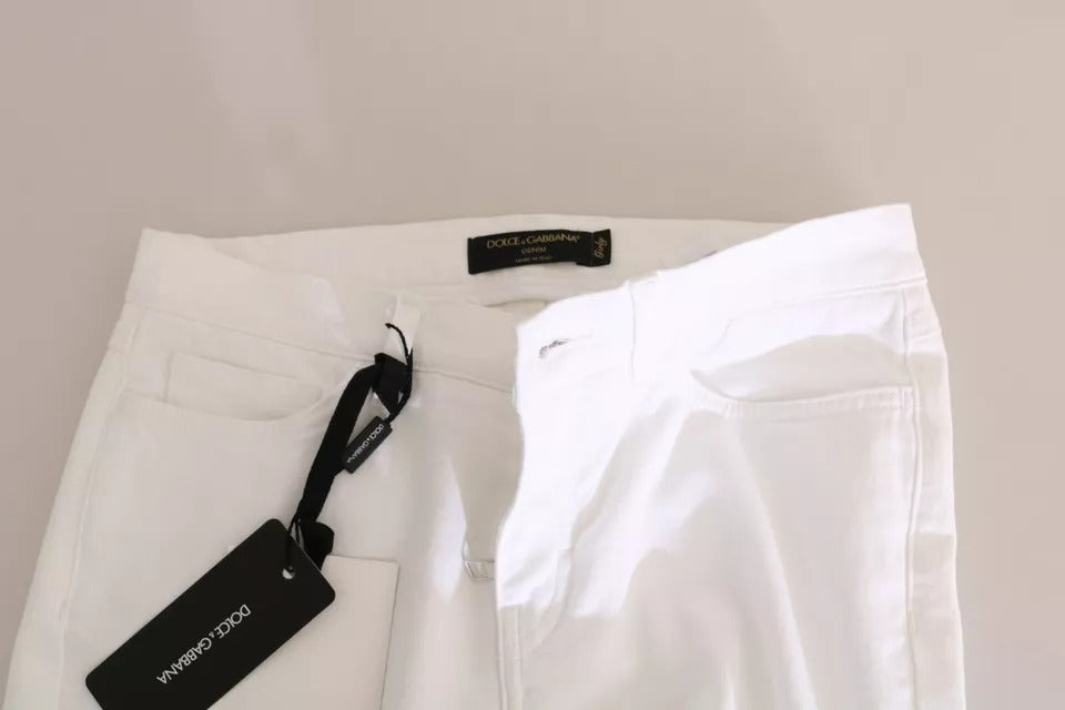 Dolce & Gabbana White Crystal Embellished Skinny Jeans – IT36 | XS par Dolce & Gabbana | Disponible sur Sandy Store ByNet