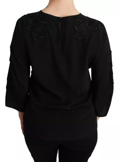 Blusa de seda con bordado floral negro de Dolce &amp; Gabbana
