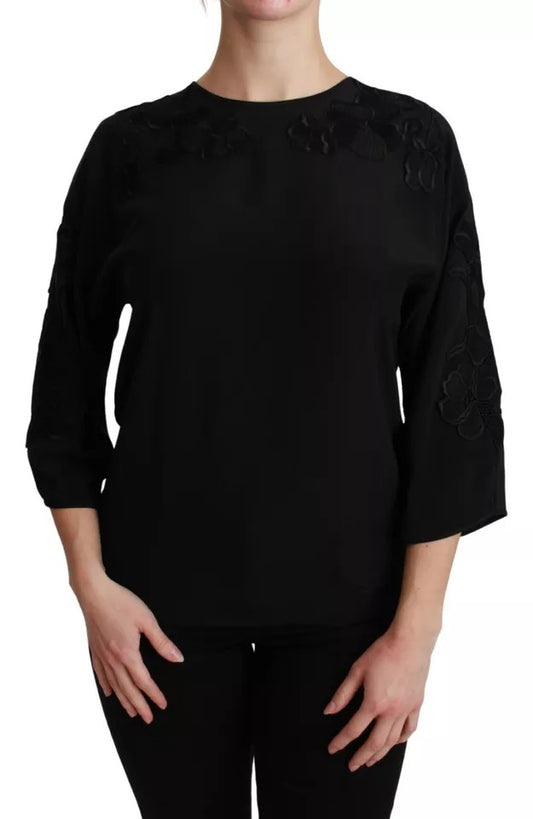Dolce & Gabbana Black Floral Embroidered Blouse Silk Top – IT38 | S par Dolce & Gabbana | Disponible sur Sandy Store ByNet