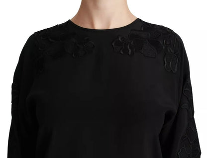 Blusa de seda con bordado floral negro de Dolce &amp; Gabbana
