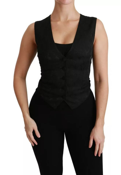 Gilet en dentelle noire Dolce &amp; Gabbana, gilet slim, haut en soie