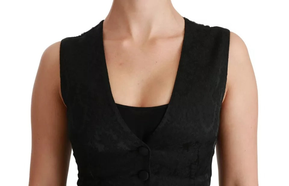 Gilet en dentelle noire Dolce &amp; Gabbana, gilet slim, haut en soie