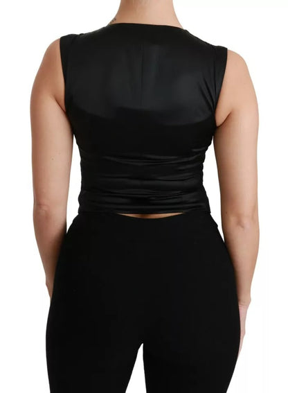Gilet en dentelle noire Dolce &amp; Gabbana, gilet slim, haut en soie