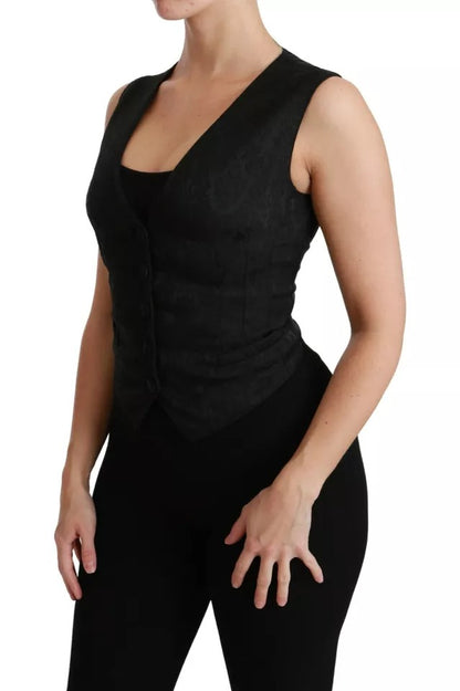 Gilet en dentelle noire Dolce &amp; Gabbana, gilet slim, haut en soie