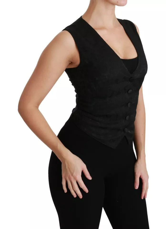 Gilet en dentelle noire Dolce &amp; Gabbana, gilet slim, haut en soie