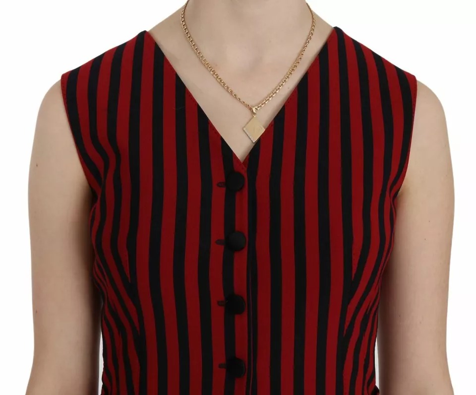Dolce & Gabbana Red Black Stripe Vest Waistcoat Blouse Top – IT40|S par Dolce & Gabbana | Disponible sur Sandy Store ByNet
