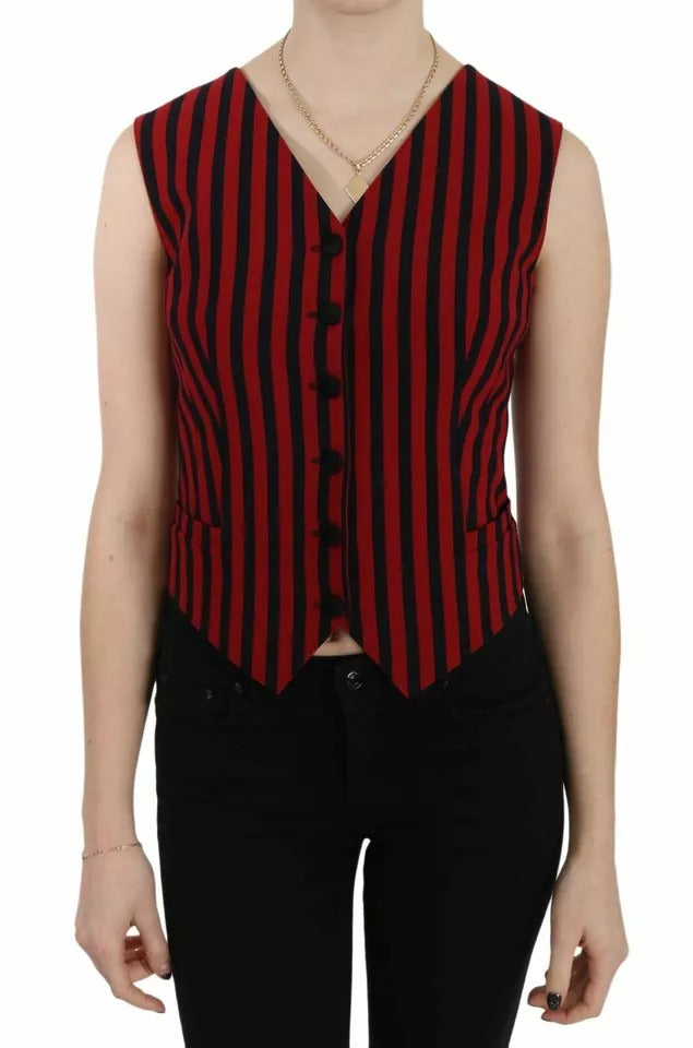 Dolce & Gabbana Red Black Stripe Vest Waistcoat Blouse Top – IT40|S par Dolce & Gabbana | Disponible sur Sandy Store ByNet