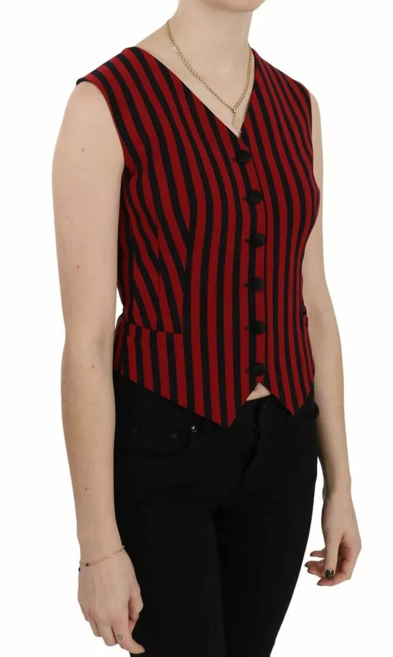 Dolce & Gabbana Red Black Stripe Vest Waistcoat Blouse Top – IT40|S par Dolce & Gabbana | Disponible sur Sandy Store ByNet
