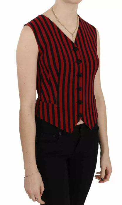 Dolce & Gabbana Red Black Stripe Vest Waistcoat Blouse Top – IT40|S par Dolce & Gabbana | Disponible sur Sandy Store ByNet
