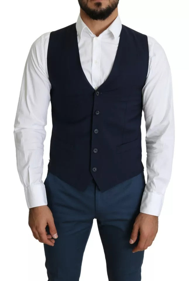 Dolce & Gabbana Navy Blue Men Formal Dress Waistcoat Vest – IT46 | S par Dolce & Gabbana | Disponible sur Sandy Store ByNet