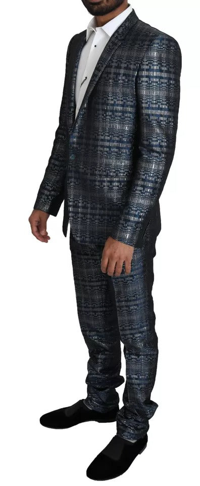 Dolce & Gabbana Blue Silver Shiny 2 Piece Slim GOLD Suit – IT46 | S par Dolce & Gabbana | Disponible sur Sandy Store ByNet