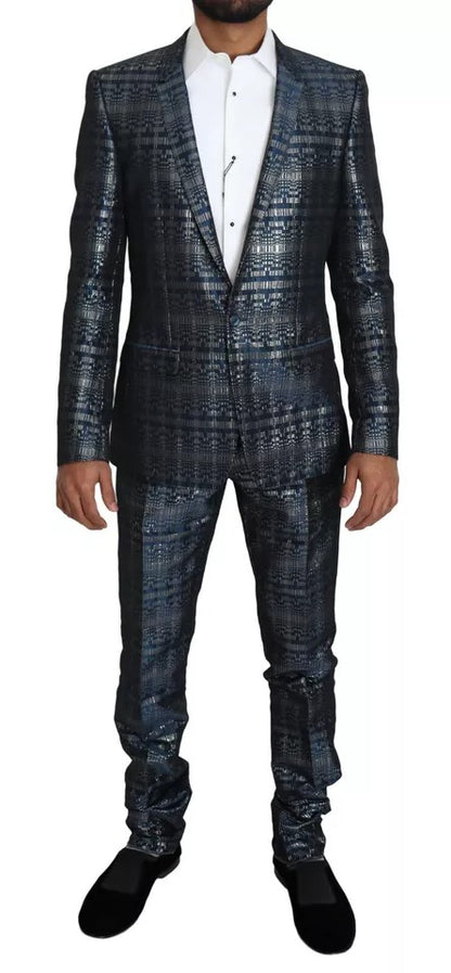 Dolce & Gabbana Blue Silver Shiny 2 Piece Slim GOLD Suit – IT46 | S par Dolce & Gabbana | Disponible sur Sandy Store ByNet