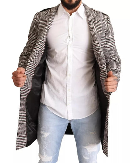 Chaqueta gabardina larga a cuadros grises de Dolce &amp; Gabbana