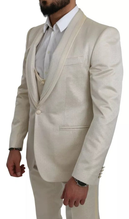 Traje chal SICILIA de 3 piezas en lana beige y crema de Dolce &amp; Gabbana