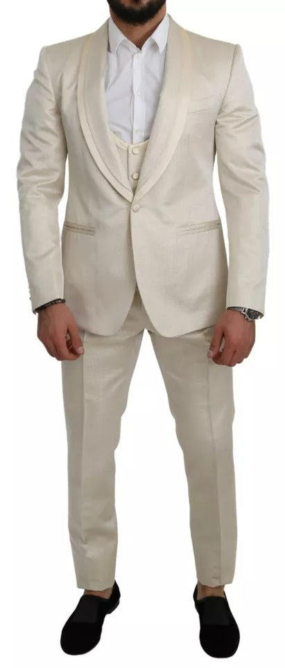 Traje chal SICILIA de 3 piezas en lana beige y crema de Dolce &amp; Gabbana