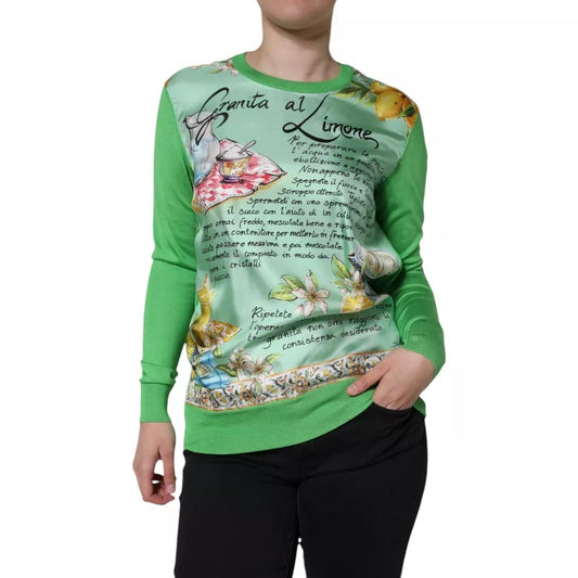 Dolce & Gabbana Green Silk Granita Al Limone Long Sleeves Sweater – IT36 | XS par Dolce & Gabbana | Disponible sur Sandy Store ByNet