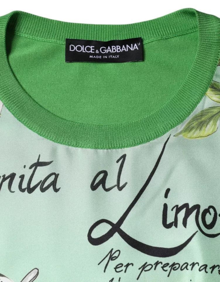 Dolce & Gabbana Green Silk Granita Al Limone Long Sleeves Sweater – IT36 | XS par Dolce & Gabbana | Disponible sur Sandy Store ByNet
