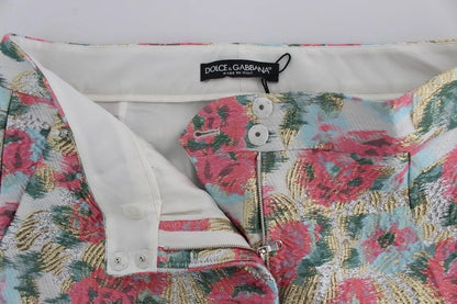 Dolce &amp; Gabbana White Pink Floral Brocade Pants