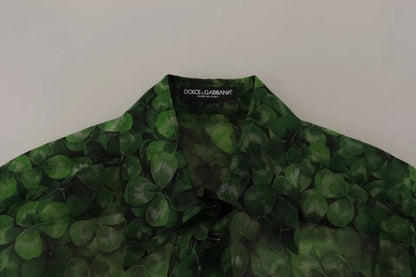 Blusa de manga larga con cuello y estampado de trébol verde de Dolce &amp; Gabbana