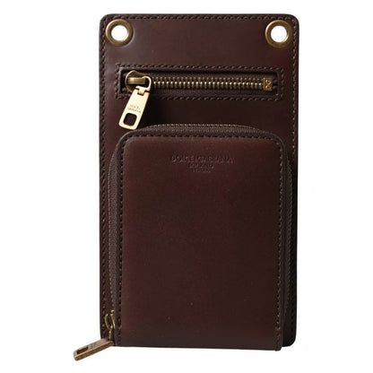 Cartera Dolce &amp; Gabbana de piel de becerro marrón con cremallera y logotipo, correa para el hombro y el cuello