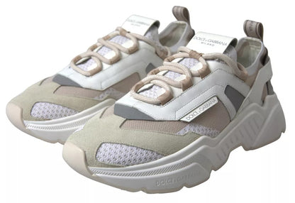 Dolce &amp; Gabbana White Beige Leather Sport DAYMASTER Shoes Sneakers
