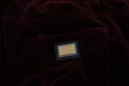 Dolce &amp; Gabbana Burgundy Velvet Stretch Slim Fit Pants