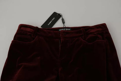 Dolce &amp; Gabbana Burgundy Velvet Stretch Slim Fit Pants