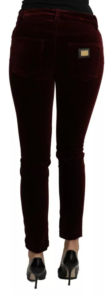 Dolce &amp; Gabbana Burgundy Velvet Stretch Slim Fit Pants