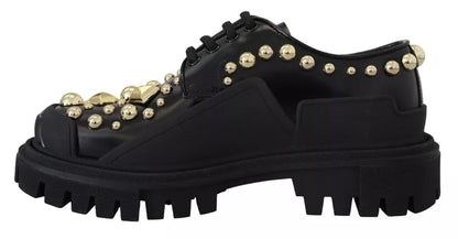 Dolce &amp; Gabbana Zapatos Derby estilo trekking de cuero negro con adornos