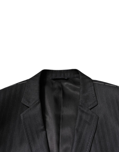 Dolce &amp; Gabbana Black Stripe Wool Single Breasted Blazer