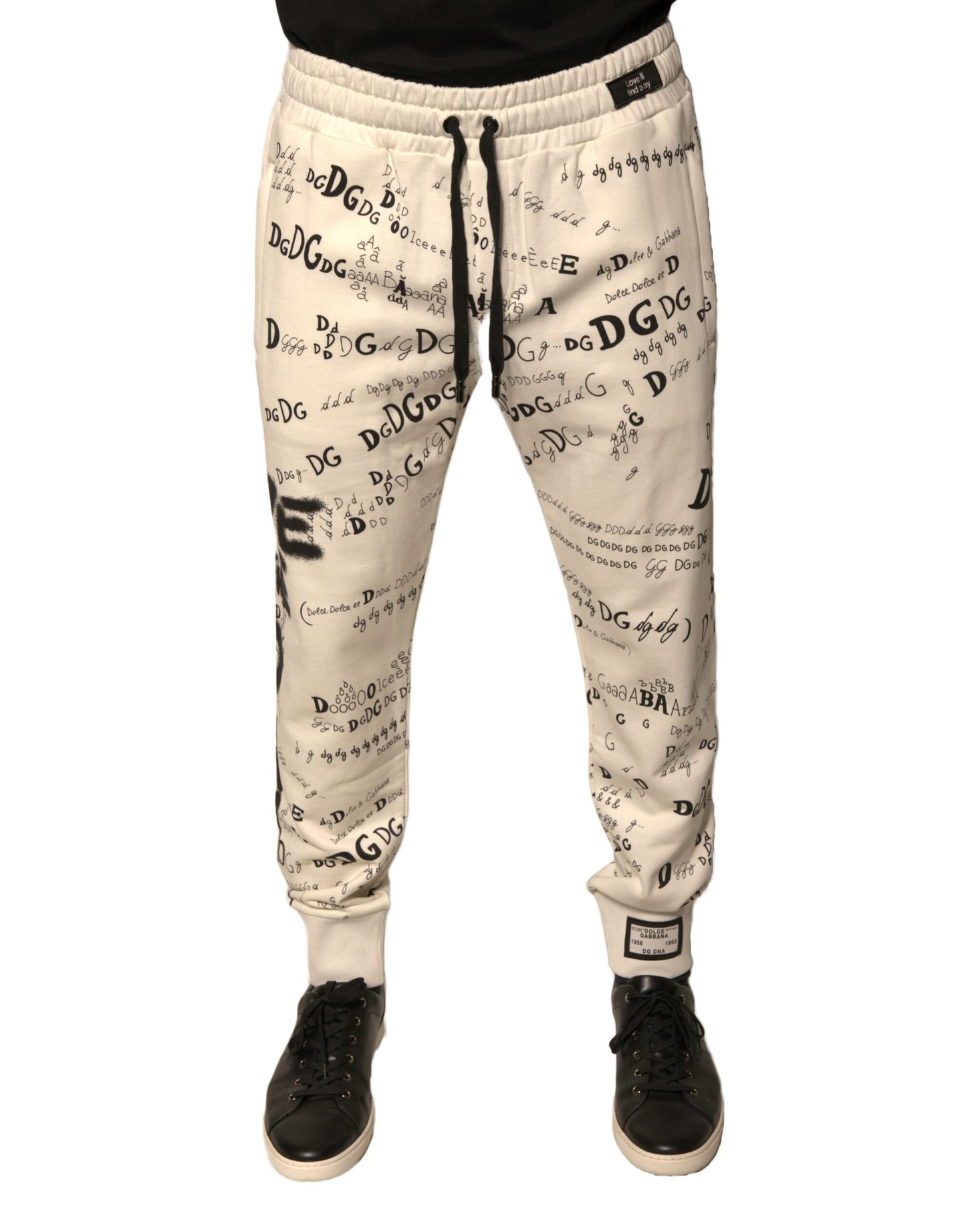 Dolce &amp; Gabbana White Printed Cotton Jogger Sweatpants Pants