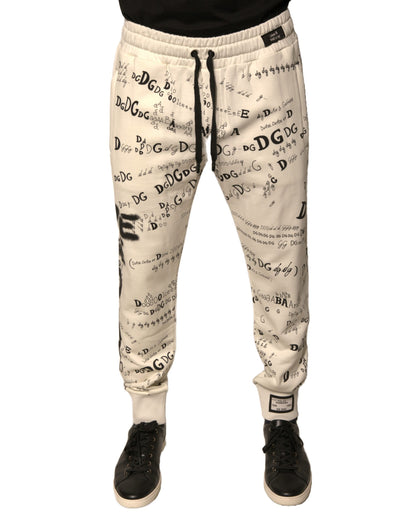 Dolce &amp; Gabbana White Printed Cotton Jogger Sweatpants Pants