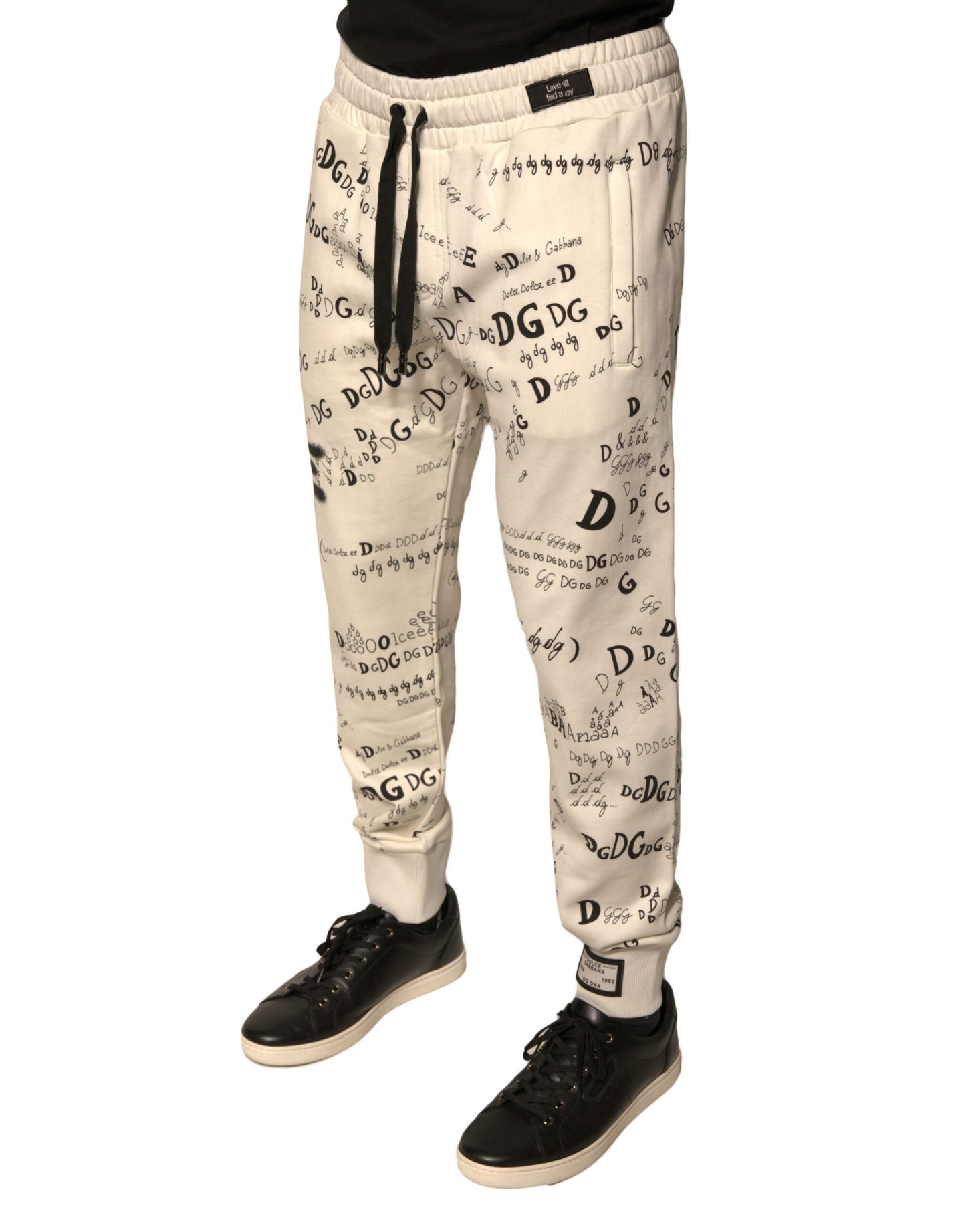 Dolce &amp; Gabbana White Printed Cotton Jogger Sweatpants Pants