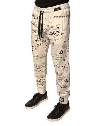 Dolce &amp; Gabbana White Printed Cotton Jogger Sweatpants Pants