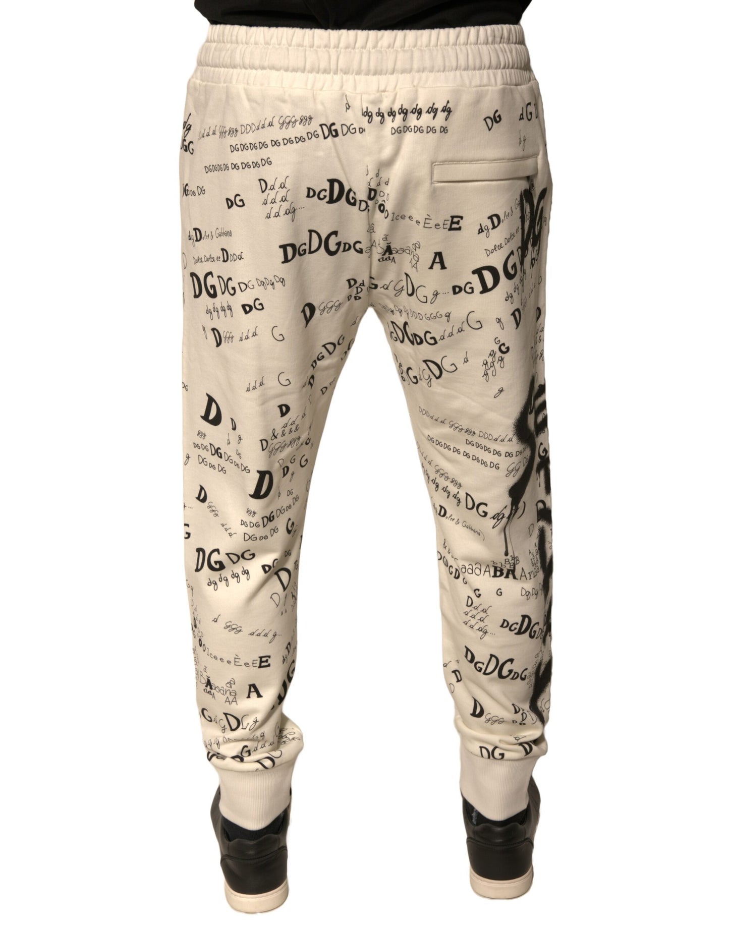 Dolce &amp; Gabbana White Printed Cotton Jogger Sweatpants Pants