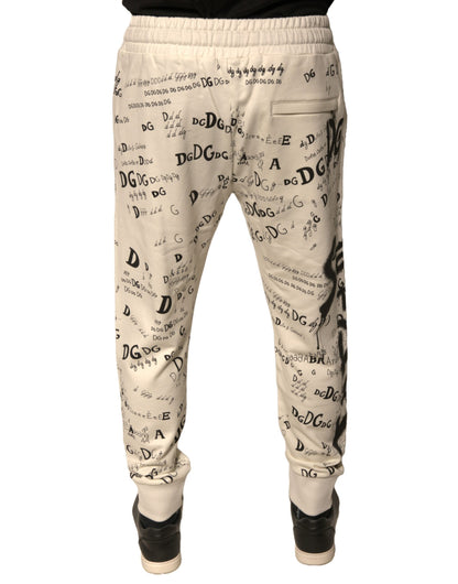 Dolce &amp; Gabbana White Printed Cotton Jogger Sweatpants Pants