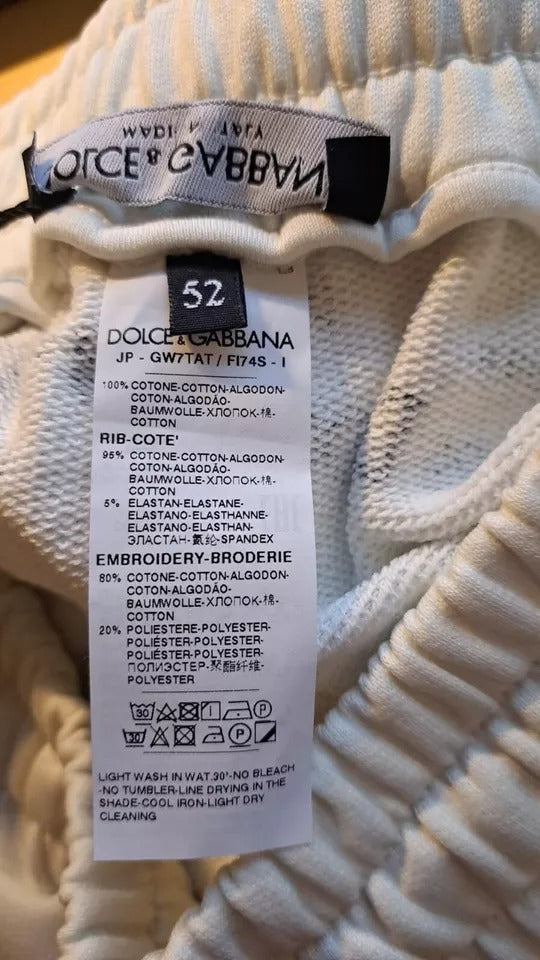 Dolce &amp; Gabbana White Printed Cotton Jogger Sweatpants Pants
