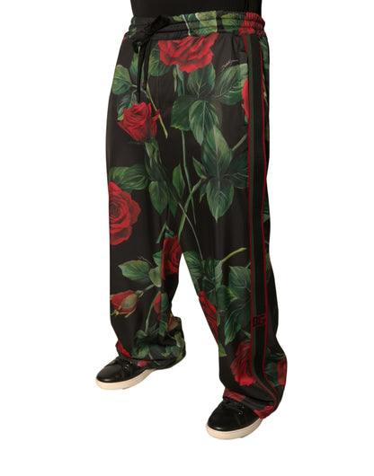Dolce &amp; Gabbana Black Floral Polyester Jogger Sweatpants Pants