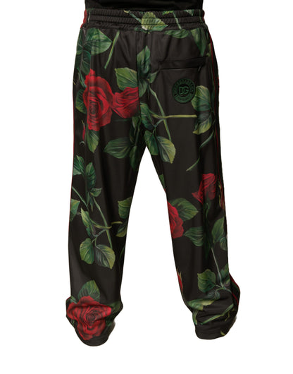 Dolce &amp; Gabbana Black Floral Polyester Jogger Sweatpants Pants