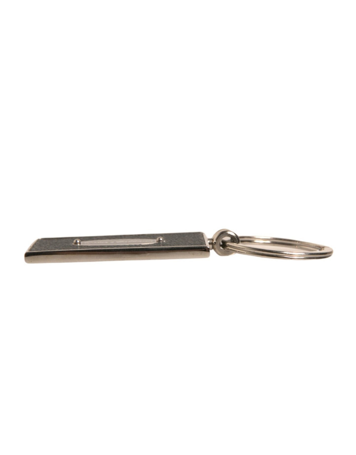 Dolce &amp; Gabbana Black Leather Logo Metal Ring Keychain Keyring