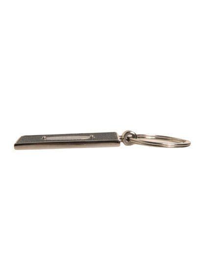 Dolce &amp; Gabbana Black Leather Logo Metal Ring Keychain Keyring