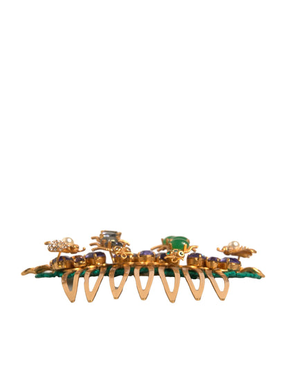 Dolce &amp; Gabbana Gold Brass Crystals Hair Stick Comb