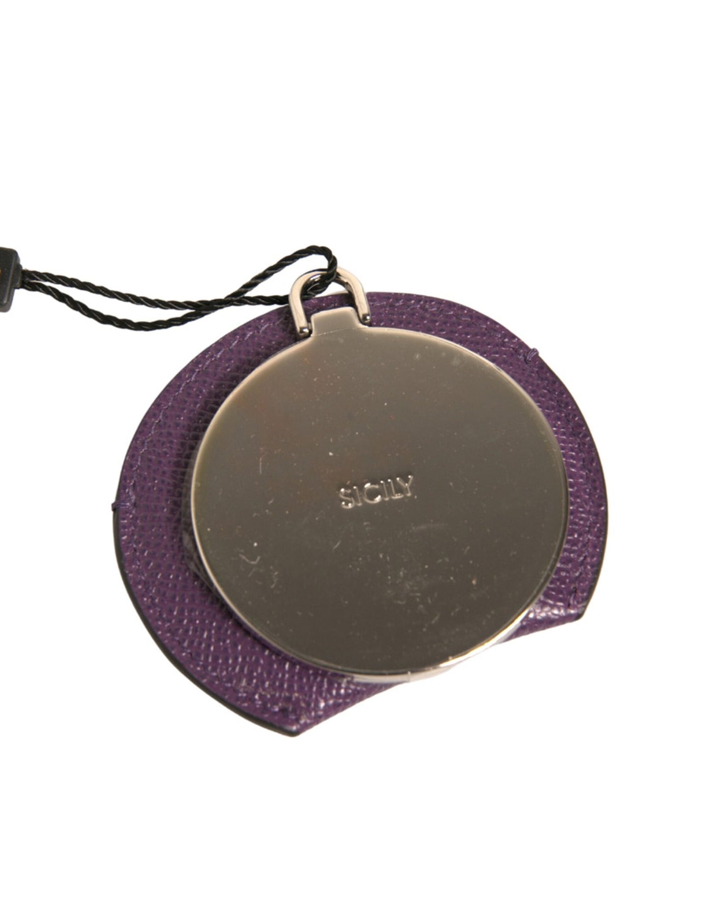 Dolce &amp; Gabbana Purple Calfskin Leather Round Logo Hand Mirror Holder