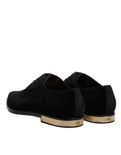 Zapatos Derby de algodón y terciopelo negro con cordones de Dolce &amp; Gabbana