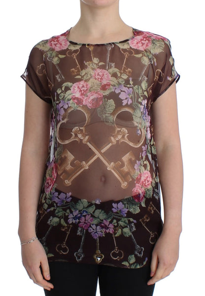 Dolce &amp; Gabbana Elegante blusa de seda floral con mangas japonesas