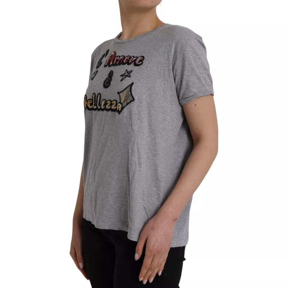 Dolce &amp; Gabbana Gray Cotton L'Amore E'Bellezza Top T-shirt