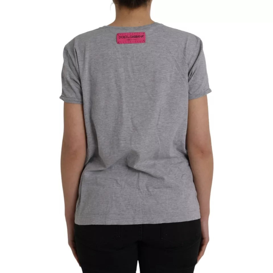 Dolce &amp; Gabbana Gray Cotton L'Amore E'Bellezza Top T-shirt