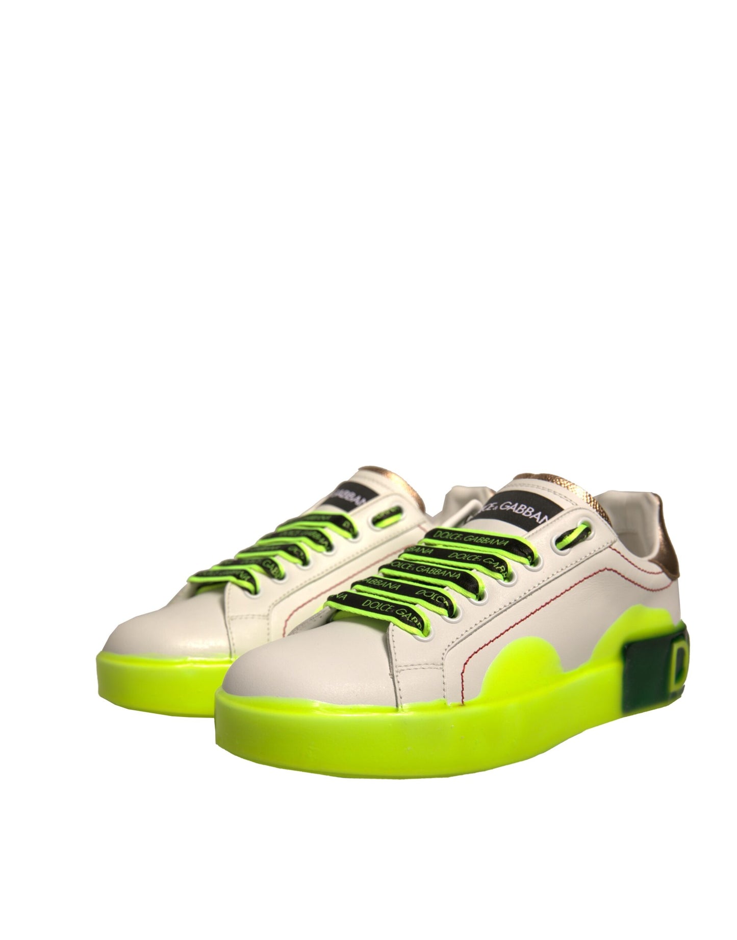 Zapatillas deportivas de piel Portofino blancas y amarillas de Dolce &amp; Gabbana
